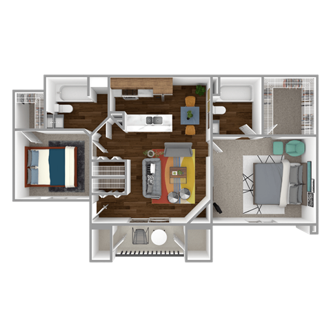 Floor plan for 2 beds, 2 baths, 1008 sqft